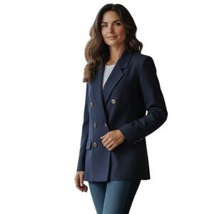 VTG Pendleton Navy Blue Double-Breasted Blazer 100% Wool Womens Size 8 Classic